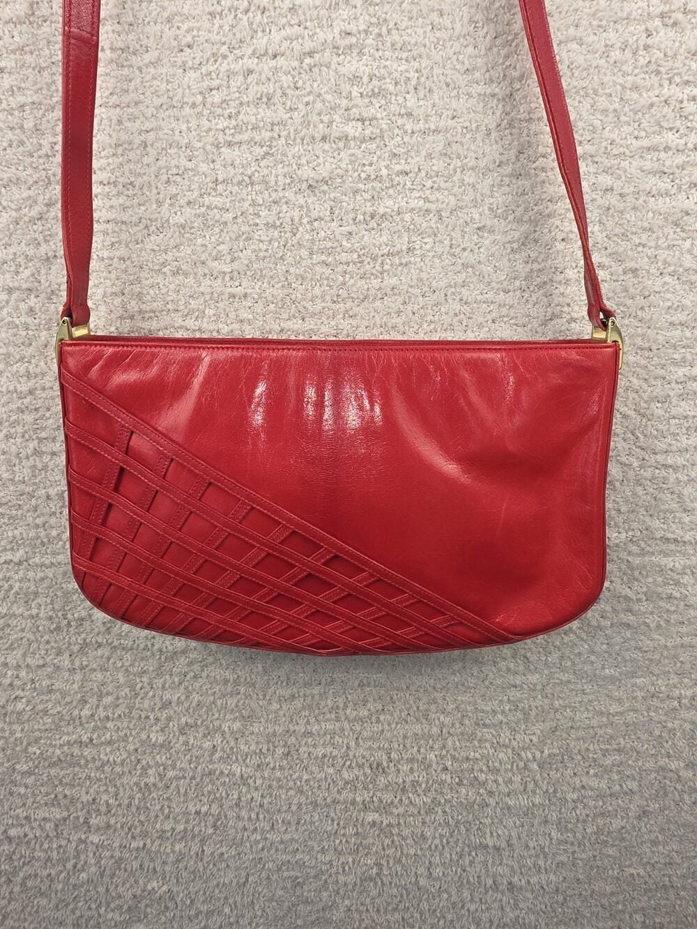 Bruno Magli Vintage Red Leather Woven Detail Shoulder Bag